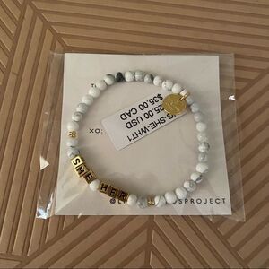 Little Words Project Bracelet She Her Stretch Beaded Gold Marble Neutral Casual